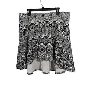 Torrid Black/White Lace Skater Skirt Hi/Lo Hem Geometric Print Whimsigoth Sz 1x